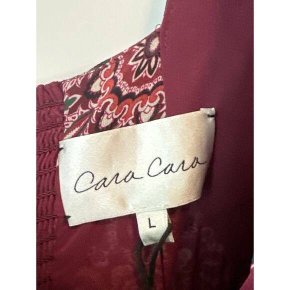Cara Cara Burgundy Floral Print Tiered Midi Dress With Ruched Sleeves Size Large - Picture 3 of 9